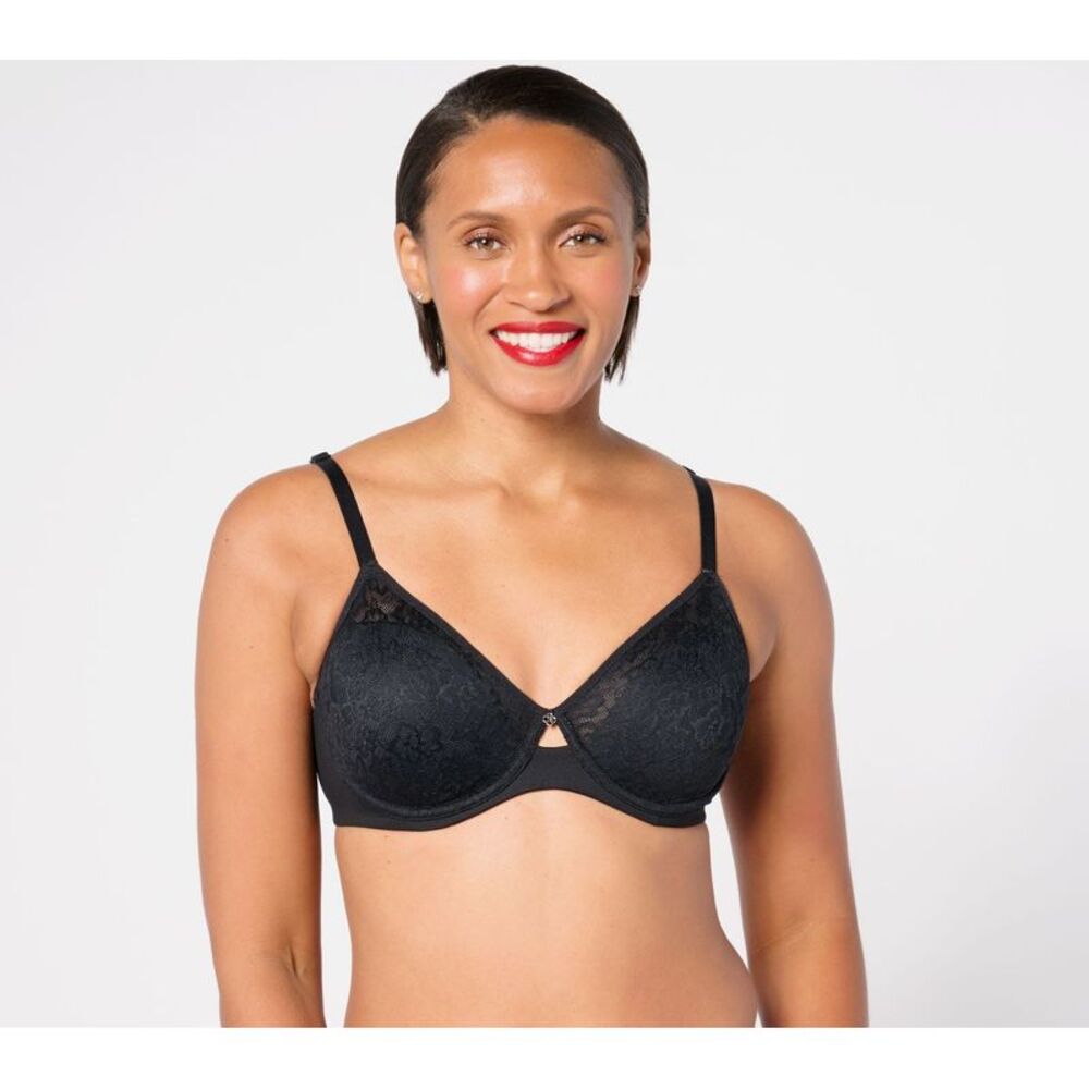 Breezies Women's Bra Sz 44D Lace Elegance Unlined Underwire Support Black